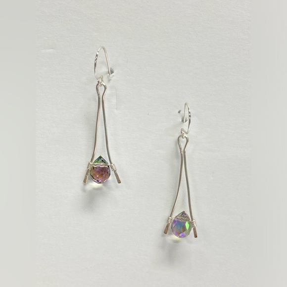 HANDMADE Austrian Crystal Briolette Dangle Earrings, Artisan Jewelry Gift Her - Picture 5 of 10